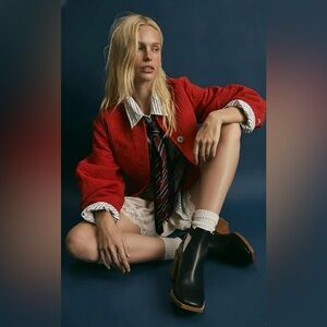 Free People NEW Black Leather Square Toe Block Heel Brady Buckle Shoeboot 37.5EU